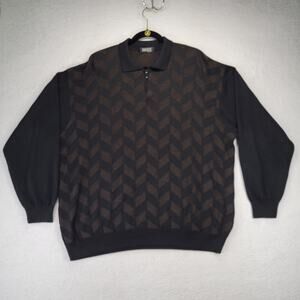 Vintage Pedro Bernat Sweater Mens XL/XXL Collared Brown Black Textured 56 Wool